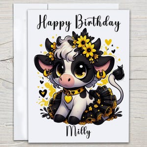 Personalized Cow Birthday Card, Cow Lover Card, Farm Birthday Card, Bestie Birthday Card, Granddaughter Card, Daughter Birthday Card, BC223