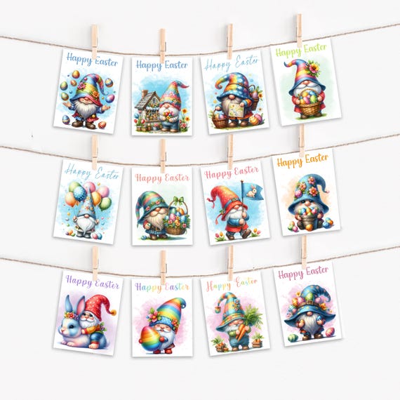 Assorted Gnome Easter Cards, Cute Easter Card Set, Happy Easter, Handmade Easter Cards, Spring Greetings, Blank Notecards, CS22