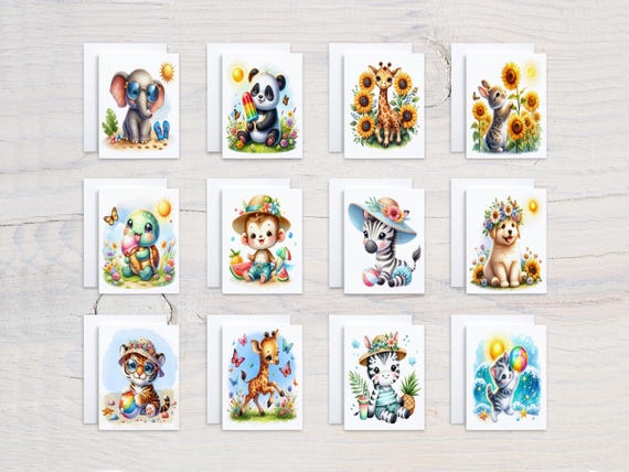 Kawaii Beach Animal Notecards, Assorted Cards, Blank Notecards, Cute Stationary, Card Assortment, Everyday Card, Variety Pack, Bday, CS290