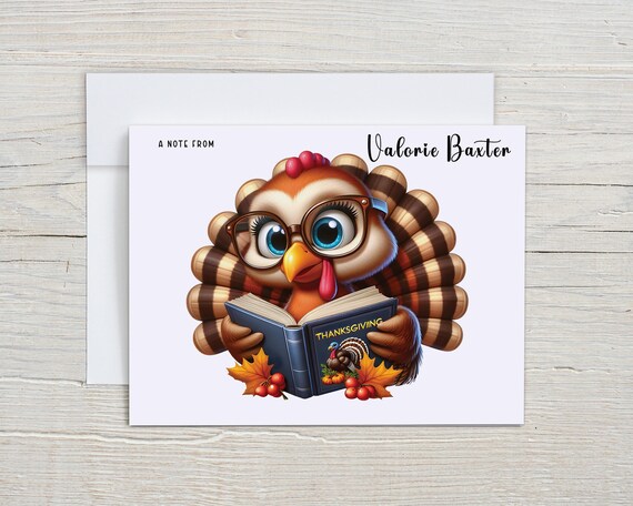 Personalized Watercolor Turkey Notecards, Harvest Festival, Wild Turkey, Happy Harvest, Fall Greeting Card, Blank Notecard, Stationery, PN17