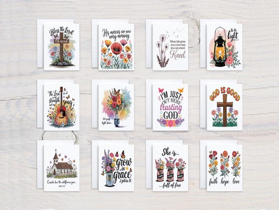 Christian Notecards Set, Watercolor Scripture Cards, Bible Verse Cards, Faith Encouragement, Blank Notecard, Faith Card Set, Variety, CS262