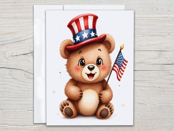 Patriotic Bear Notecard Set, Blank Notecard, All Occasion Cards, Just Because Card, Birthday Card Pack, Fourth of July Card, EC363