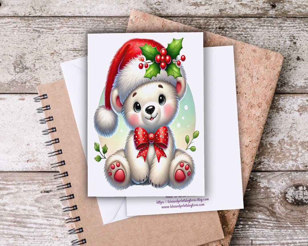 Cute Polar Bear Christmas Cards Set, Arctic Animals, Warm Wishes, Just ...