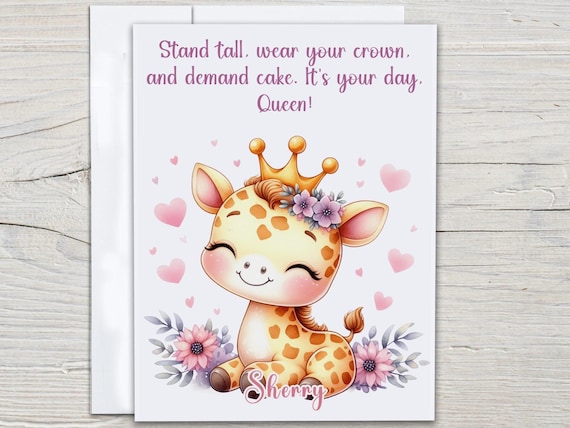 Personalized Giraffe Birthday Card, Cute Giraffe, Funny Bday Card, Happy Birthday Card, Childs Birthday, Bday Card for Friend, BC76