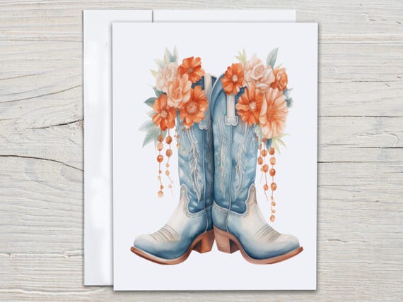 Watercolor Cowboy Boot Notecards, Blank Notecards Set, Everyday Card, Western Theme, Thank You Card Pack, A2 Size, Western Theme, EC78