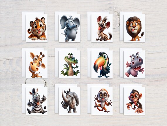 Cute Funny Animal Card Assortment, Thank You Card, Everyday Cards Pack, Miss You Card, Blank Notecards, Greeting Cards, Birthday, CS92