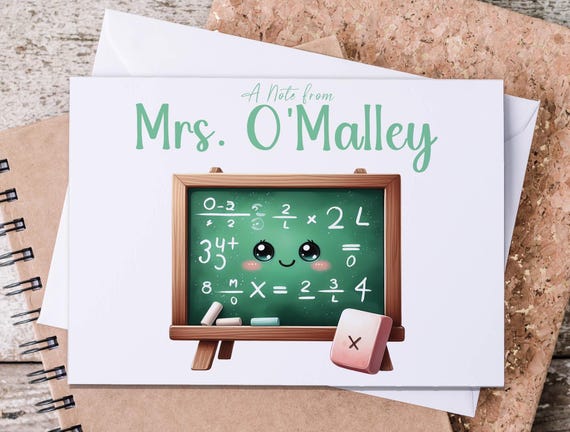 Personalized Note Cards With Envelopes, Kawaii Chalkboard Teacher Stationary, Custom Note Card, Educator Gift, Appreciation Week, NC9