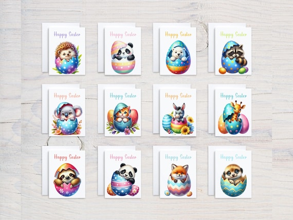Assorted Easter Cards, Cute Spring Animals, Easter Greetings, Happy Easter Card Pack, Note Cards, Variety Pack, Greeting Note Cards, GC24
