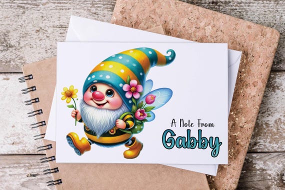 Personalized Kawaii Gnome Note Cards, Monogram Stationary, Custom Notecards, Aesthetic Stationery, Cute Kawaiicore, Custom Stationary