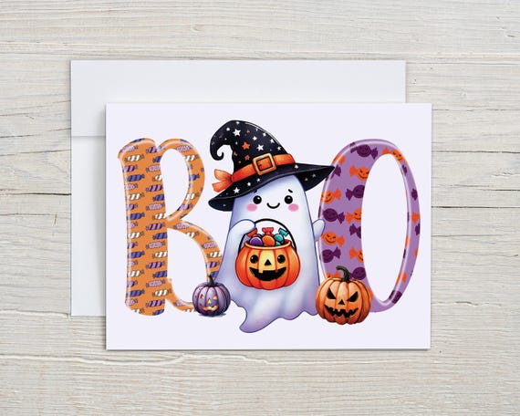 Cute Ghost Notecard Set, Boo Notecards, Halloween Greeting, Blank Notecard, Spooky Cards, Custom Stationary, Autumn Notecards, Fall, HN15