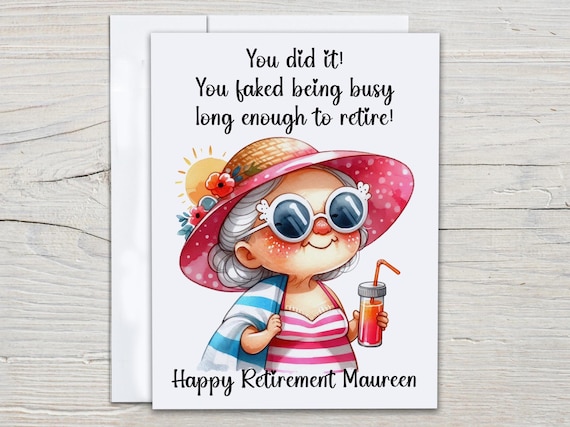 Funny Retirement Card, Personalized Retirement Wishes, Coworker Leaving Card, Happy Retirement Joke, Retired Lady, Officially Retired, RT6