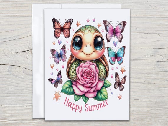 Turtle and Butterfly Notecard Set, Cute Stationary Set, Just Because Card, All Occasion Cards, Snail Mail, Turtle Greeting Card, EC221