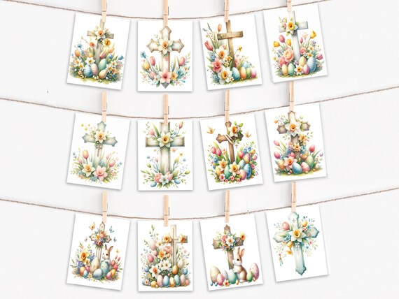 Card Assortment with Watercolor Crosses, Cute Easter Cards, Spring Greeting Cards, Bulk Cards, Handmade Easter Card Variety Pack, CS36