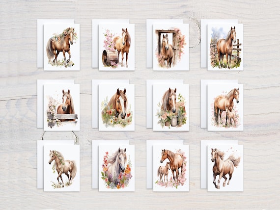 Watercolor Horse Card Assortment, Variety Pack, Everyday Card, All Occasion Cards, Just Because Card, Floral Horse Notecard Set, CS129
