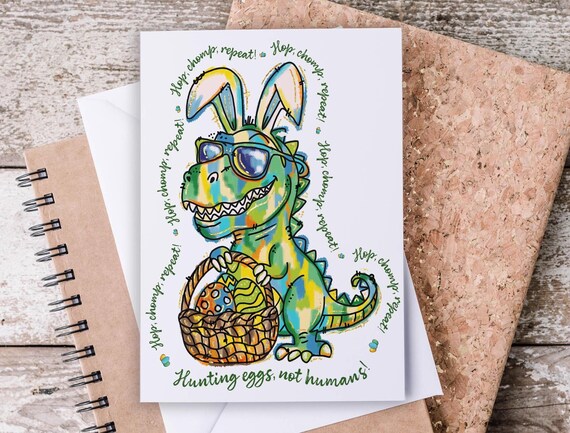 Cute Easter Card for Grandson, Dinosaur Easter Card, Easter Saurus Rex, Funny Kids Easter Card, Great Grandson, Happy Easter Card, GC39