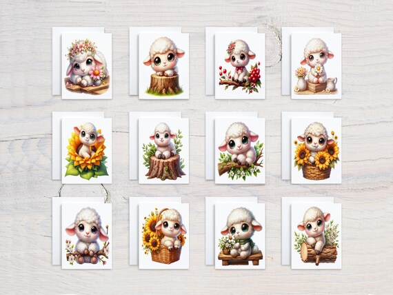 Kawaii Lamb Notecards Assortment, Cute Stationary Set, Blank Notecards, All Occasion Cards, Lamb Illustration, Variety Pack, Birthday, CS244