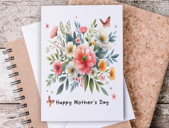Mother's Day Card, Cute Watercolor Flowers, Happy Mother's Day Greeting, Notecard Set, Blank Cards, Card Set, 1st Mother's Day Card, MD24