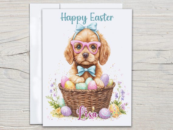 Personalized Cute Easter Card, Custom Easter Dog Card, Dog Mom Card, Handmade Easter Card, Happy Easter Greeting, Bunny Dog Card, GC51