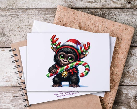 Christmas Gorilla Notecard Set, Cute Holiday Card Pack, Gorilla Lover Cards, Funny Gorilla Notecards, Cute Christmas Stationery, Card Pack