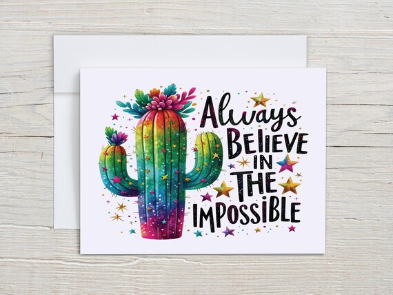 Believe in the Impossible Notecard Set, Just Because Card, Uplifting Message, All Occasion Cards, Snail Mail, Blank, Simple Greeting, IN4