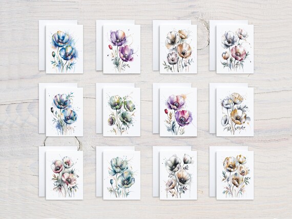 Assorted Notecards with Watercolor Flowers, Notecard Set, All Occasion Cards, Blank Notecards, Everyday Card Variety, Birthday, CS273