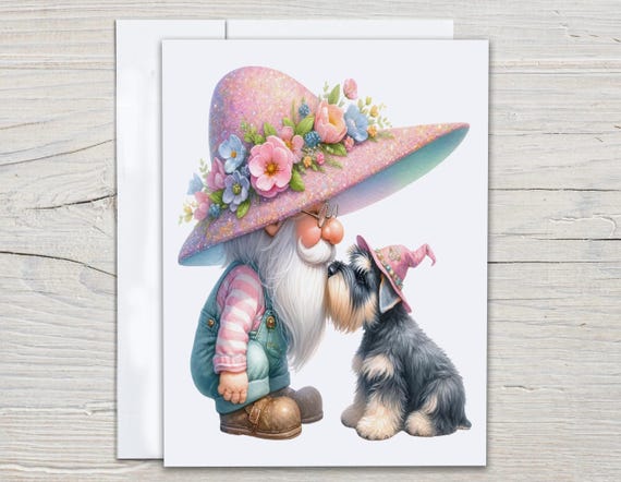 Cute Gnome and Dog Notecards, Garden Gnome Stationary, Thank You Card Set, Blank Notecard, All Occasion Cards, Everyday, Birthday, EC261