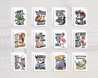 Funny Animal Notecard Set, Assorted Cards, Quotes About Life, Get Well Soon Card, Quirky Stationery, Birthday Card Pack, Everyday Card,CS356