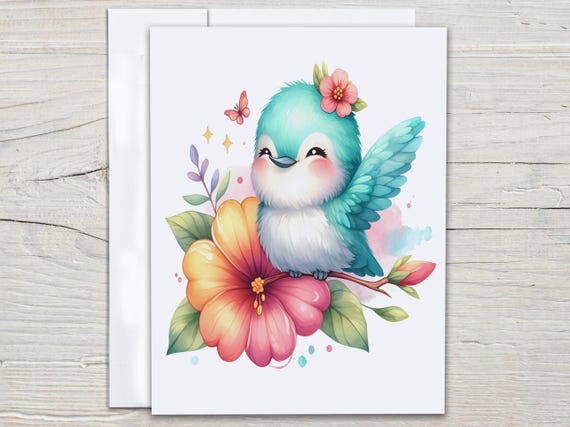 Cute Hummingbird Notecard Set, All Occasion Cards, Everyday Card, Just Because Card, Blank Notecard, Miss You Card,  Bird Bday Card, EC119