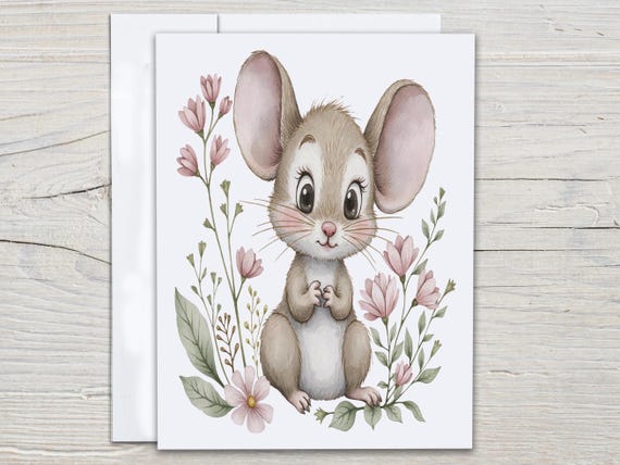 Watercolor Mouse Notecard Set, Blank Notecards, All Occasion Cards, Everyday Card, Just Because Card, Cute Stationary, Kawaii, Bday, EC292