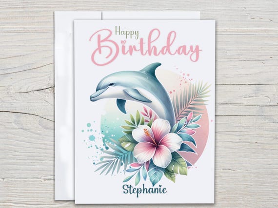 Personalized Watercolor Dolphin Birthday Card, Cute Bday Card, Handmade Card, Ocean Birthday Card, Happy Bday, Ocean Theme, Bestie, BC214