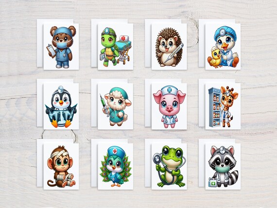 Cute Medical Animals Card Assortment, Notecard Set, Variety Pack, All Occasion Cards, Birthday Card Pack, Blank Notecards, Everyday, CS333