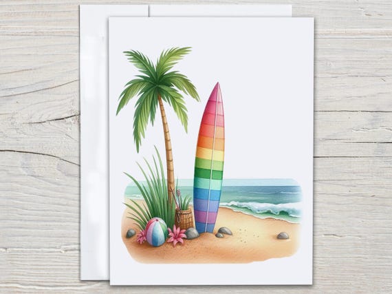 Watercolor Surfboard Notecards Set, Miss You Card, All Occasion Cards, Thank You Card Pack, Cute Stationary, Greeting Cards Set, EC176