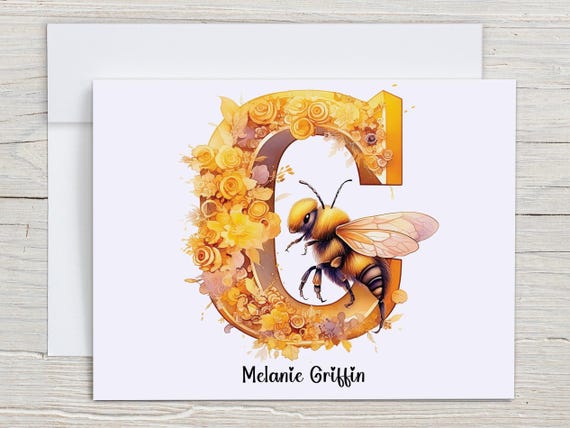 Personalized Monogram Notecards, Custom Stationary, Bee Card, Thank You Cards, Bridal Shower Thanks, Personalized Stationary, PN3