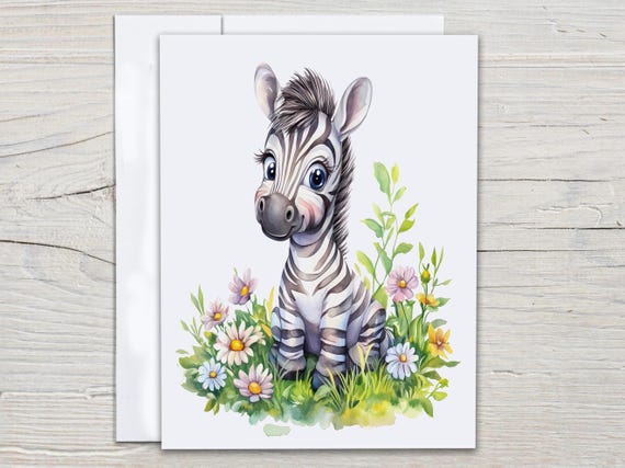 Cute Watercolor Zebra Notecard Set, Everyday Cards, Snail Mail, Blank Notecards, All Occasion Cards, Zebra Stationery, Greeting Cards, EC372