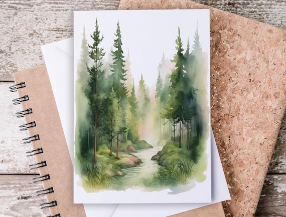 Watercolor Card Set, Watercolor Forrest, Just Because Card, Miss You Card, Support Card, Greeting Cards, Custom Notecard Set, EC2