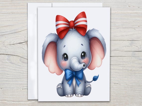 Patriotic Notecards, Memorial Day Cards, Fourth of July Cards, Patriotic Elephant, Blank Notecard Set, Everyday Card, All Occasion, EC299