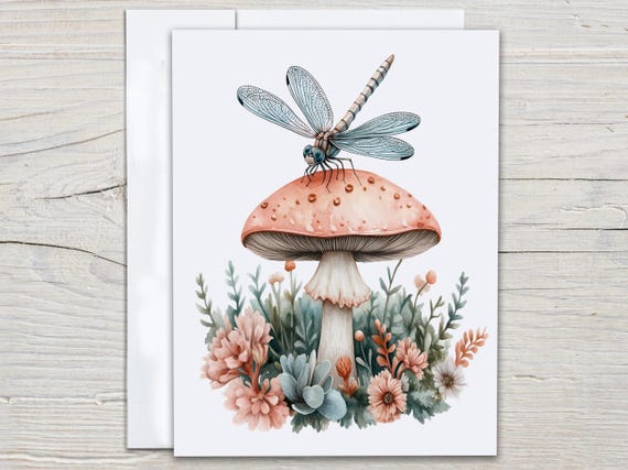 Dragonfly & Mushroom Notecard Set, Cute Stationary, Thank You Card, Everyday Card, All Occasion Cards, Snail Mail, Blank Notecard, EC234