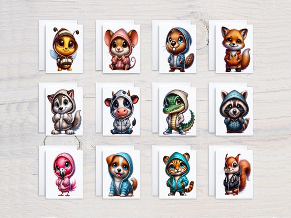 Cute Animal Notecard Set, Card Assortment, Blank Notecards, Just Because Card, Greeting Cards Pack, Variety Pack, Everyday Card Pack, CS72