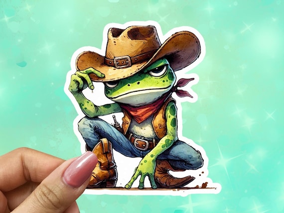 Cute Cowboy Frog Sticker, Holographic Vinyl, , Funny Frog, Yeehaw Western Sticker, Waterbottle Sticker,  Cute Frog Sticker, VN2