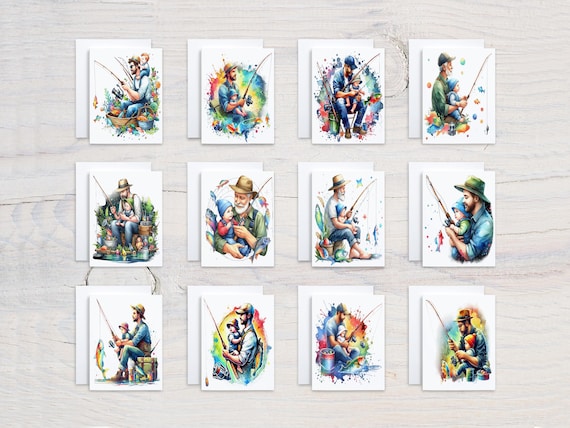 Assorted Fishing Dad Watercolor Cards, Greeting Card Set, Everyday Card, Blank Notecards, Just Because Card, Thank You Cards, CS97