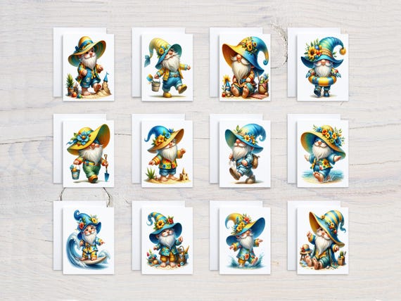 Assorted Cards with Beach Gnomes, Variety Pack, Bulk Cards, All Occasion Cards, Just Because, Birthday Card Pack, Notecard Set, CS110