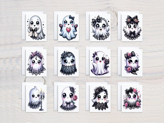 Gothic Ghost Notecard Set, Gothic Greeting Card Pack, Goth Stationery, Fall Notecards, Halloween Greeting, Blank Notecard, CS388