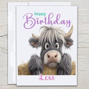 Personalized Cow Birthday Card, Farm Birthday Card, Bday Card for Her, Bestie Birthday Card, Wife Birthday Card, Cute Cow Lover Card, BC141
