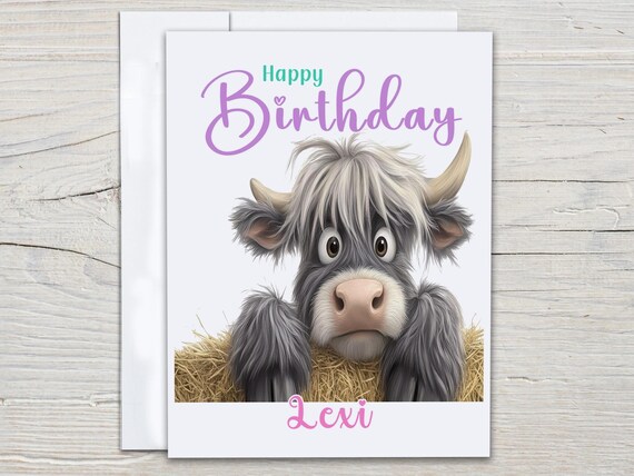 Personalized Cow Birthday Card, Farm Birthday Card, Bday Card for Her, Bestie Birthday Card, Wife Birthday Card, Cute Cow Lover Card, BC141