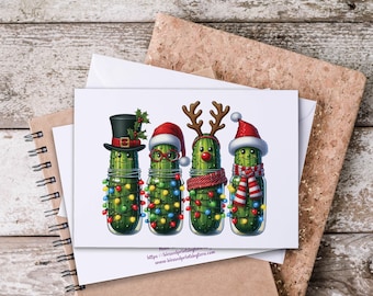 Cute Christmas Pickle Notecard Set, Big Dill Pickle Cards, Pickle Gift Stationary, Blank Notecards, Custom Notecards, Pickle Jar Stationary