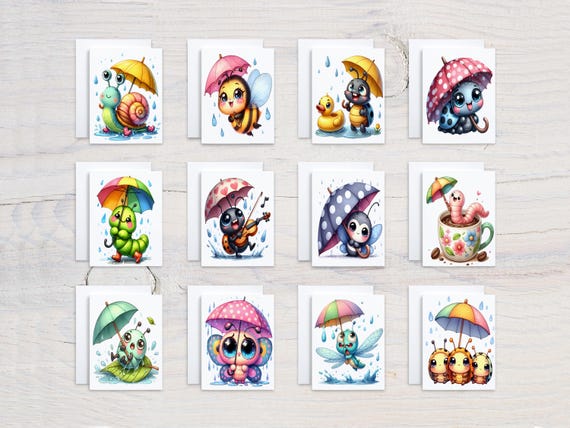 Assorted Card Set With Kawaii Spring Insects, Everyday Card, Snail Mail, Just Because Card, Birthday Card Pack, Greeting Cards Sets, CS68
