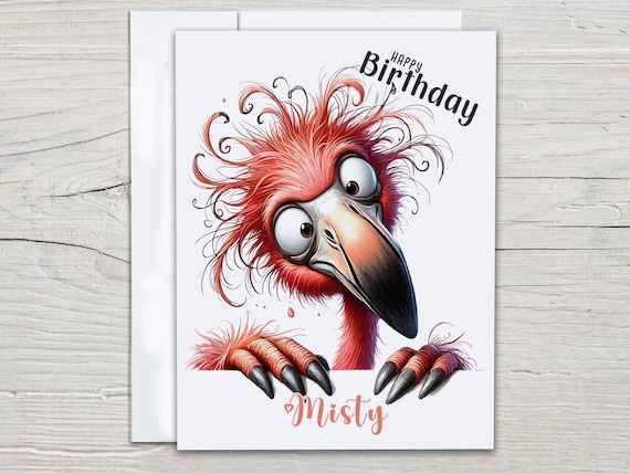 Personalized Flamingo Birthday Card, Flamingo Bday, Funny Bday Card, Flamingo Party, Cute Pink Bird, Pretty Birthday Card, BC145