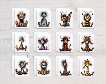 Quirky Animal Notecards, Assorted Cards, Card Assortment, Variety Pack, Blank Notecards, Just Because Cards, Birthday Card Pack, CS106