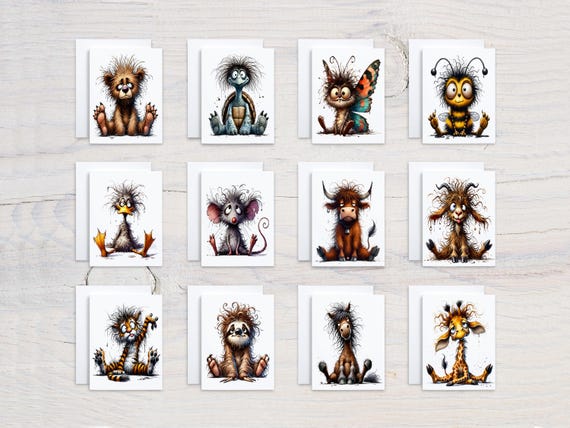 Quirky Animal Notecards, Assorted Cards, Card Assortment, Variety Pack, Blank Notecards, Just Because Cards, Birthday Card Pack, CS106