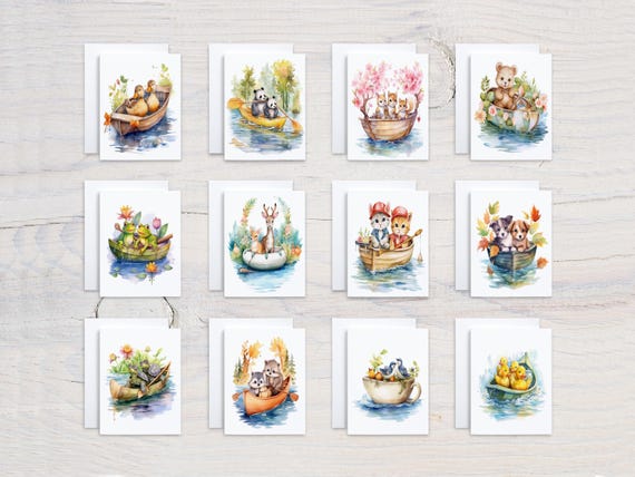 Cute Watercolor Animals Card Assortment, Wildlife Cards, All Occasion Cards, Just Because Card, Notecard Set, Thank You Notes, CS124